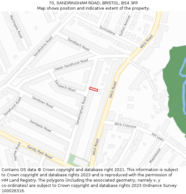 70, SANDRINGHAM ROAD, BRISTOL, BS4 3PP: Location map and indicative extent of plot
