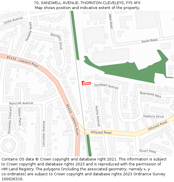 70, SANDWELL AVENUE, THORNTON-CLEVELEYS, FY5 4FX: Location map and indicative extent of plot