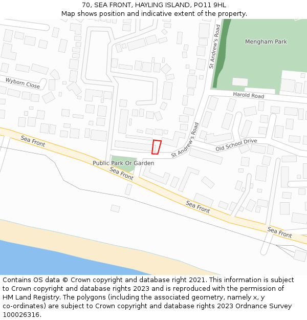 70, SEA FRONT, HAYLING ISLAND, PO11 9HL: Location map and indicative extent of plot
