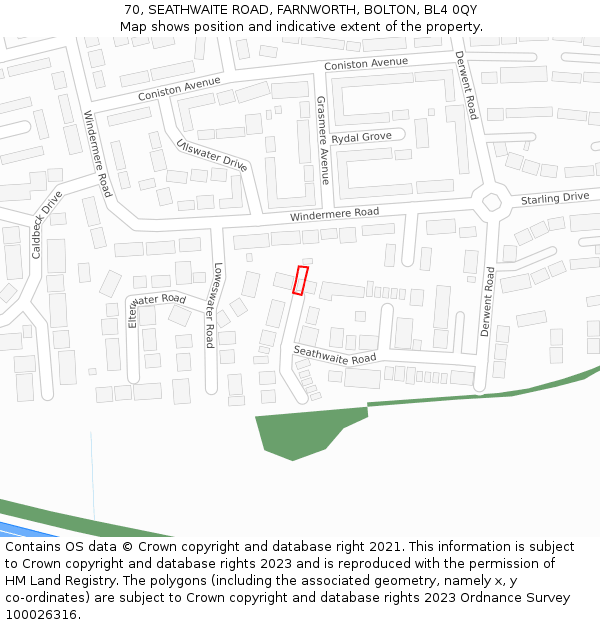 70, SEATHWAITE ROAD, FARNWORTH, BOLTON, BL4 0QY: Location map and indicative extent of plot