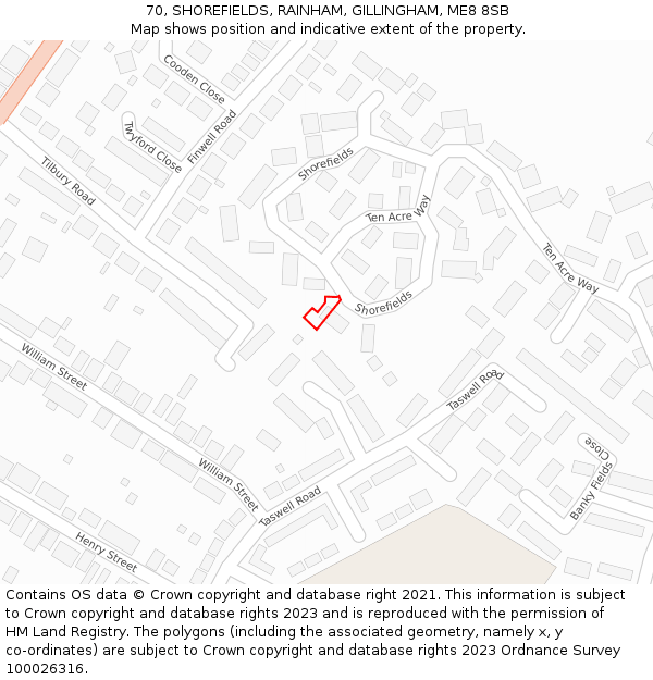 70, SHOREFIELDS, RAINHAM, GILLINGHAM, ME8 8SB: Location map and indicative extent of plot