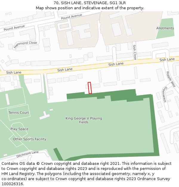 70, SISH LANE, STEVENAGE, SG1 3LR: Location map and indicative extent of plot