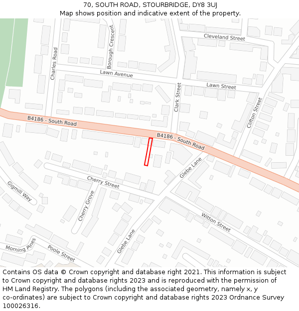 70, SOUTH ROAD, STOURBRIDGE, DY8 3UJ: Location map and indicative extent of plot
