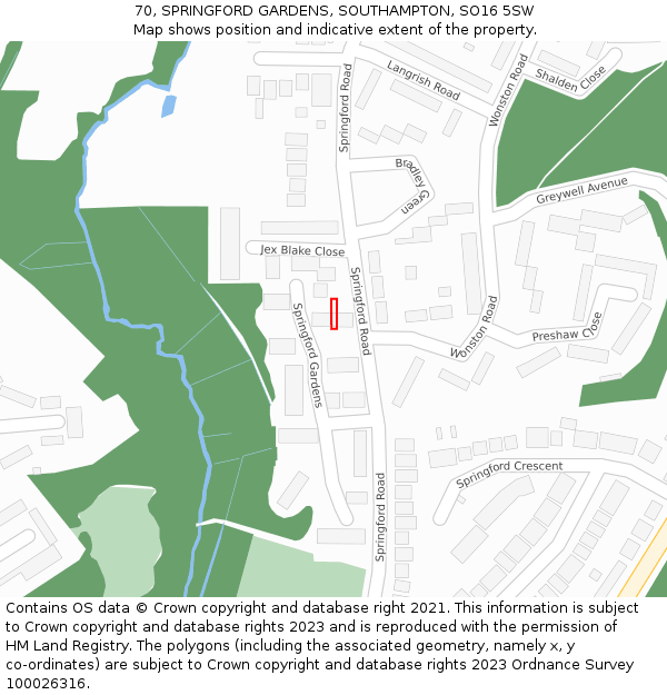 70, SPRINGFORD GARDENS, SOUTHAMPTON, SO16 5SW: Location map and indicative extent of plot