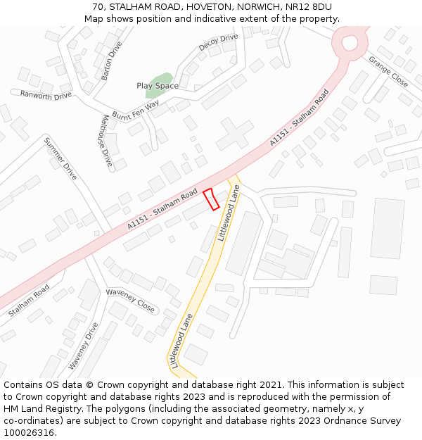 70, STALHAM ROAD, HOVETON, NORWICH, NR12 8DU: Location map and indicative extent of plot