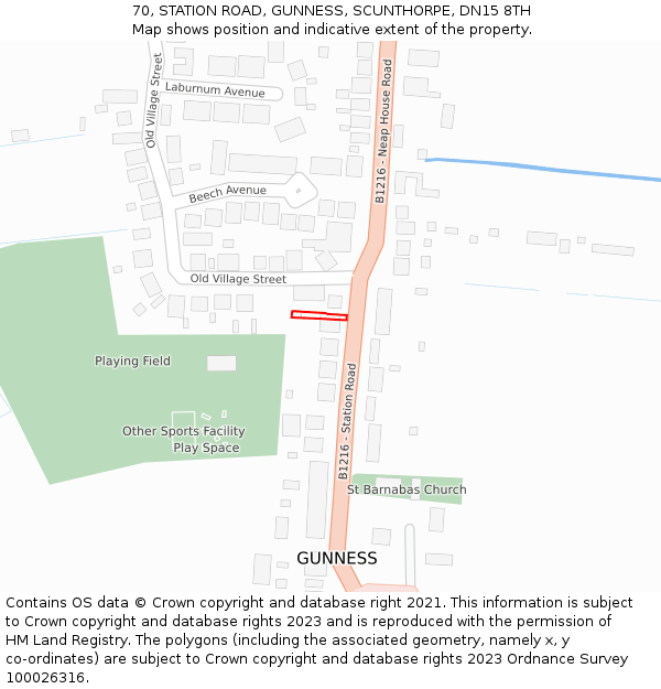 70, STATION ROAD, GUNNESS, SCUNTHORPE, DN15 8TH: Location map and indicative extent of plot