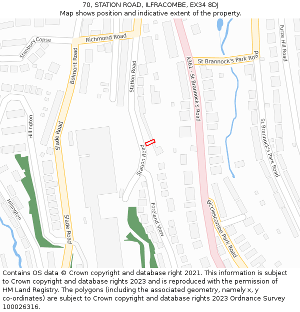 70, STATION ROAD, ILFRACOMBE, EX34 8DJ: Location map and indicative extent of plot