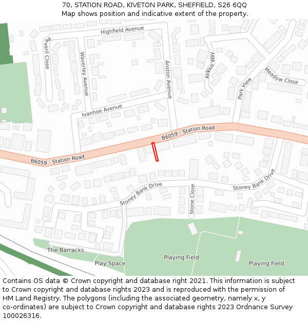 70, STATION ROAD, KIVETON PARK, SHEFFIELD, S26 6QQ: Location map and indicative extent of plot