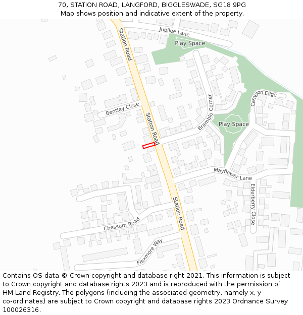 70, STATION ROAD, LANGFORD, BIGGLESWADE, SG18 9PG: Location map and indicative extent of plot