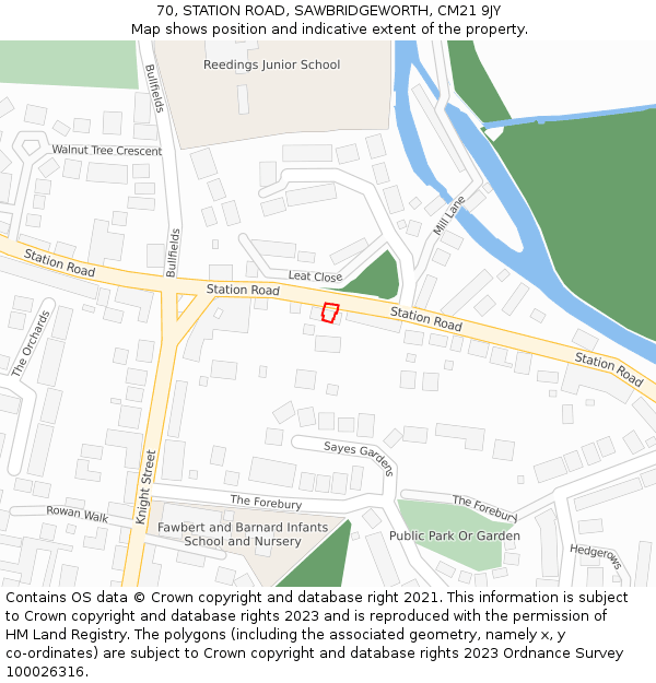 70, STATION ROAD, SAWBRIDGEWORTH, CM21 9JY: Location map and indicative extent of plot