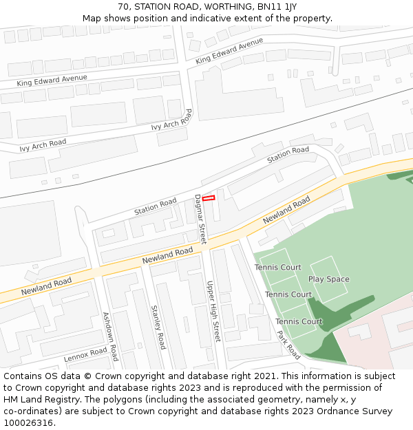 70, STATION ROAD, WORTHING, BN11 1JY: Location map and indicative extent of plot