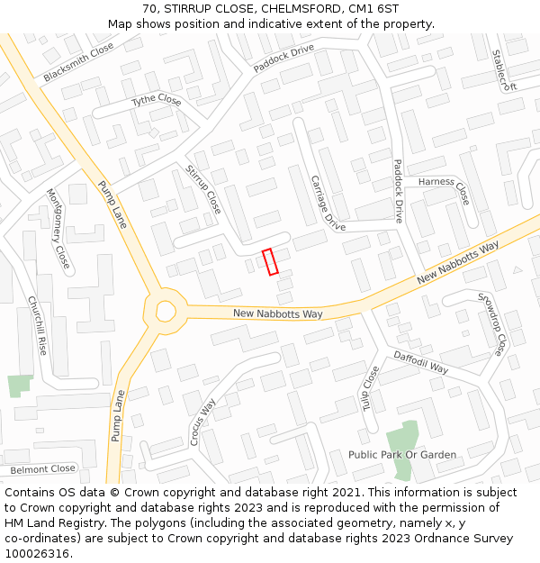 70, STIRRUP CLOSE, CHELMSFORD, CM1 6ST: Location map and indicative extent of plot