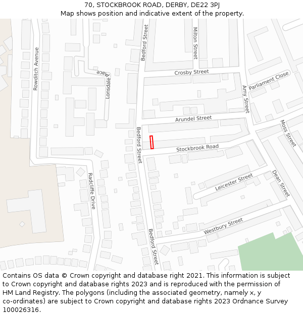 70, STOCKBROOK ROAD, DERBY, DE22 3PJ: Location map and indicative extent of plot
