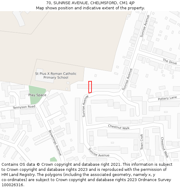 70, SUNRISE AVENUE, CHELMSFORD, CM1 4JP: Location map and indicative extent of plot