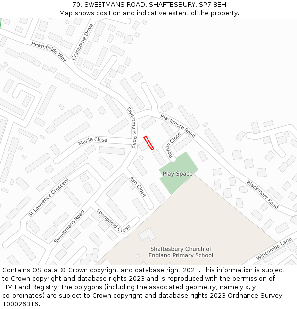 70, SWEETMANS ROAD, SHAFTESBURY, SP7 8EH: Location map and indicative extent of plot