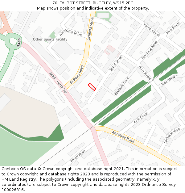70, TALBOT STREET, RUGELEY, WS15 2EG: Location map and indicative extent of plot