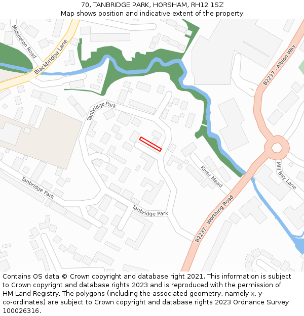 70, TANBRIDGE PARK, HORSHAM, RH12 1SZ: Location map and indicative extent of plot