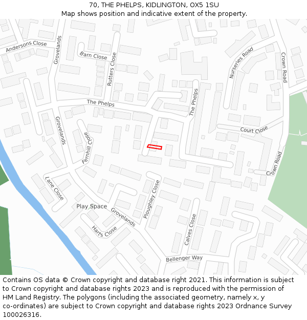 70, THE PHELPS, KIDLINGTON, OX5 1SU: Location map and indicative extent of plot