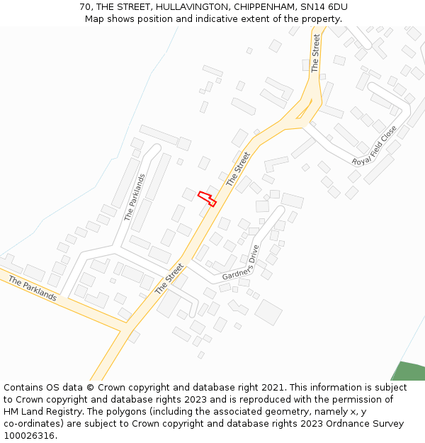 70, THE STREET, HULLAVINGTON, CHIPPENHAM, SN14 6DU: Location map and indicative extent of plot