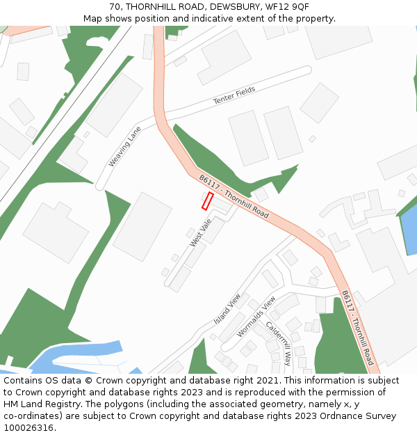70, THORNHILL ROAD, DEWSBURY, WF12 9QF: Location map and indicative extent of plot