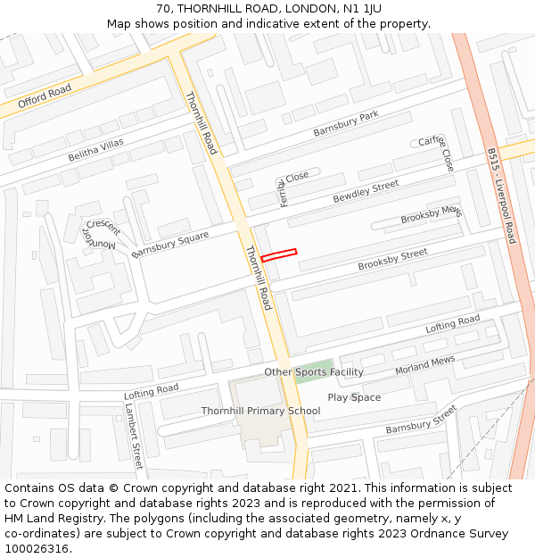 70, THORNHILL ROAD, LONDON, N1 1JU: Location map and indicative extent of plot