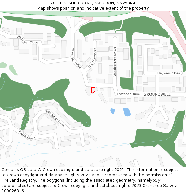 70, THRESHER DRIVE, SWINDON, SN25 4AF: Location map and indicative extent of plot