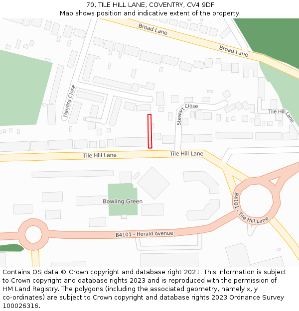 70, TILE HILL LANE, COVENTRY, CV4 9DF: Location map and indicative extent of plot
