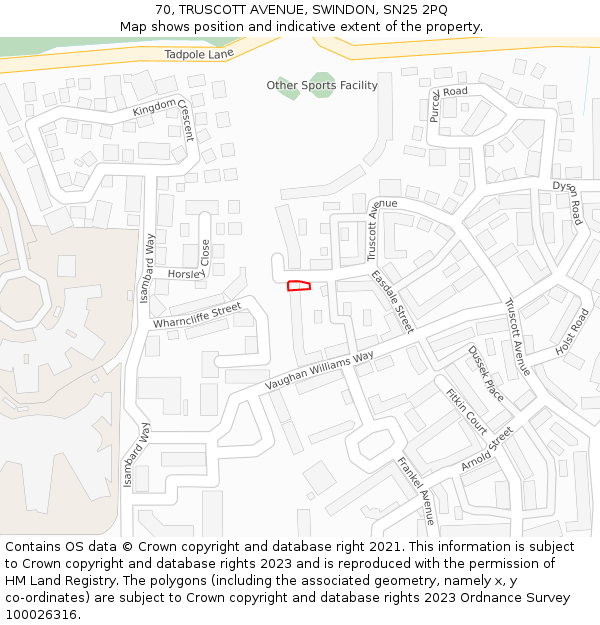 70, TRUSCOTT AVENUE, SWINDON, SN25 2PQ: Location map and indicative extent of plot