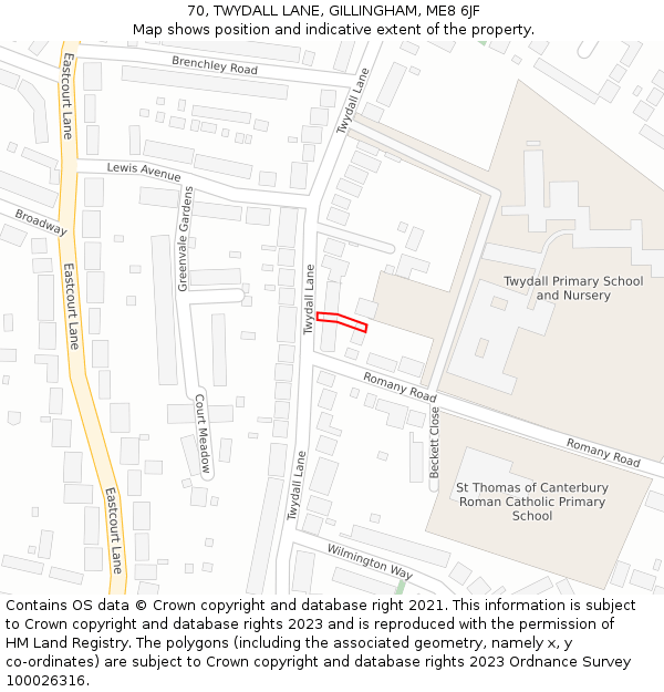 70, TWYDALL LANE, GILLINGHAM, ME8 6JF: Location map and indicative extent of plot