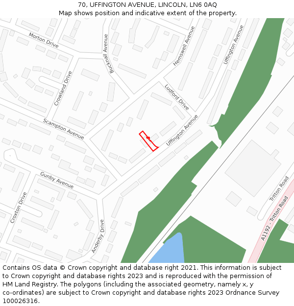 70, UFFINGTON AVENUE, LINCOLN, LN6 0AQ: Location map and indicative extent of plot