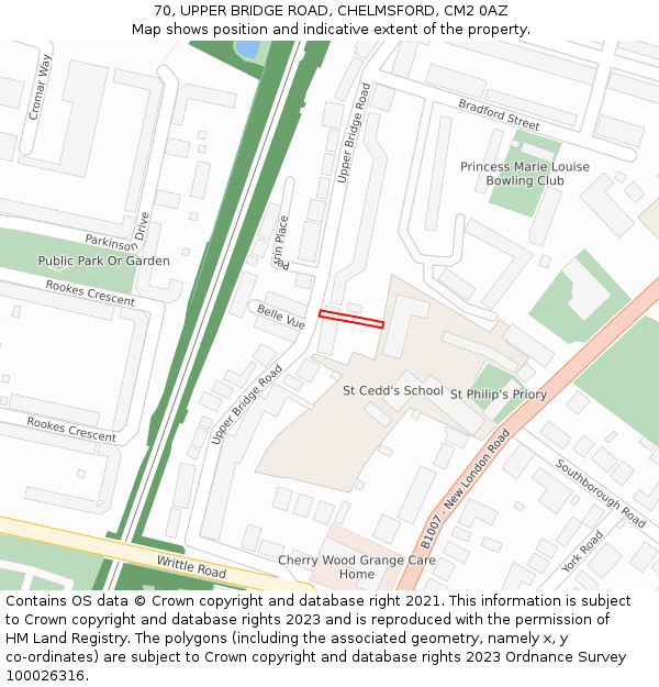 70, UPPER BRIDGE ROAD, CHELMSFORD, CM2 0AZ: Location map and indicative extent of plot