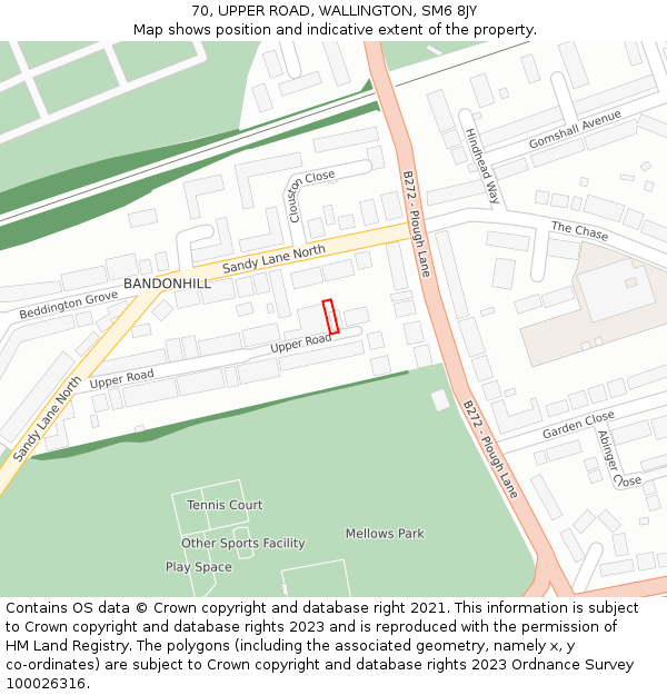 70, UPPER ROAD, WALLINGTON, SM6 8JY: Location map and indicative extent of plot
