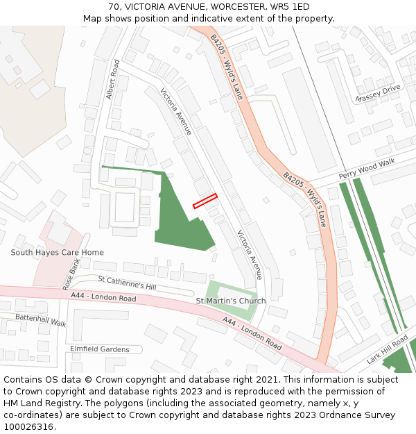 70, VICTORIA AVENUE, WORCESTER, WR5 1ED: Location map and indicative extent of plot