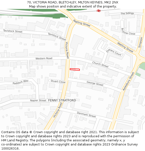 70, VICTORIA ROAD, BLETCHLEY, MILTON KEYNES, MK2 2NX: Location map and indicative extent of plot