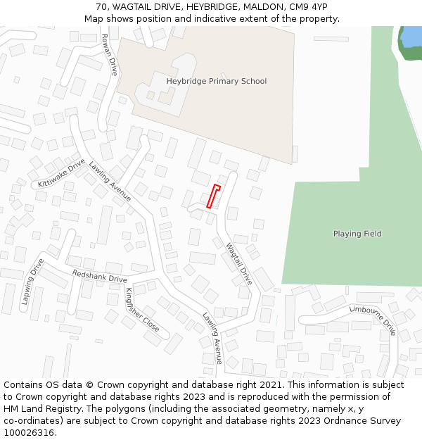 70, WAGTAIL DRIVE, HEYBRIDGE, MALDON, CM9 4YP: Location map and indicative extent of plot