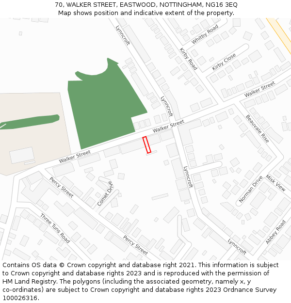 70, WALKER STREET, EASTWOOD, NOTTINGHAM, NG16 3EQ: Location map and indicative extent of plot