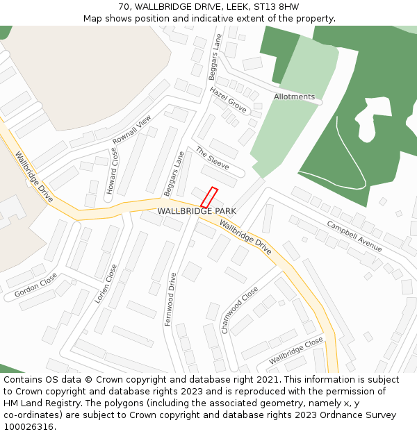 70, WALLBRIDGE DRIVE, LEEK, ST13 8HW: Location map and indicative extent of plot
