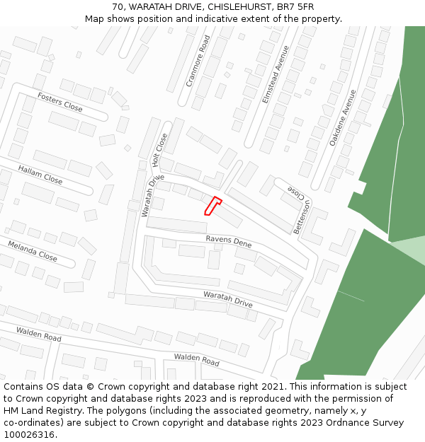 70, WARATAH DRIVE, CHISLEHURST, BR7 5FR: Location map and indicative extent of plot