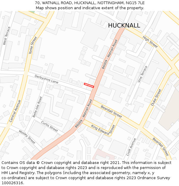 70, WATNALL ROAD, HUCKNALL, NOTTINGHAM, NG15 7LE: Location map and indicative extent of plot