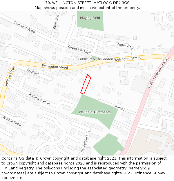 70, WELLINGTON STREET, MATLOCK, DE4 3GS: Location map and indicative extent of plot
