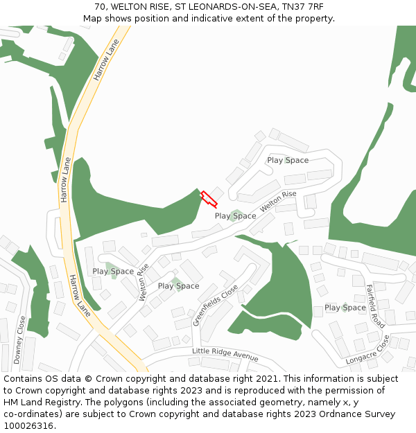 70, WELTON RISE, ST LEONARDS-ON-SEA, TN37 7RF: Location map and indicative extent of plot