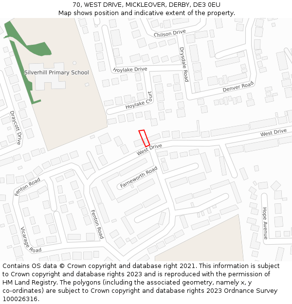 70, WEST DRIVE, MICKLEOVER, DERBY, DE3 0EU: Location map and indicative extent of plot