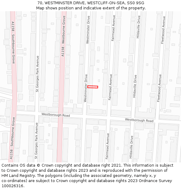 70, WESTMINSTER DRIVE, WESTCLIFF-ON-SEA, SS0 9SG: Location map and indicative extent of plot