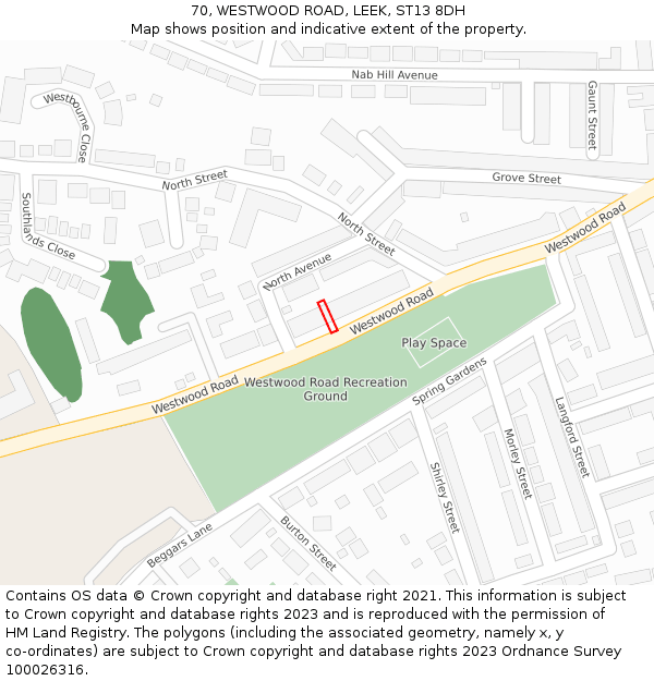 70, WESTWOOD ROAD, LEEK, ST13 8DH: Location map and indicative extent of plot