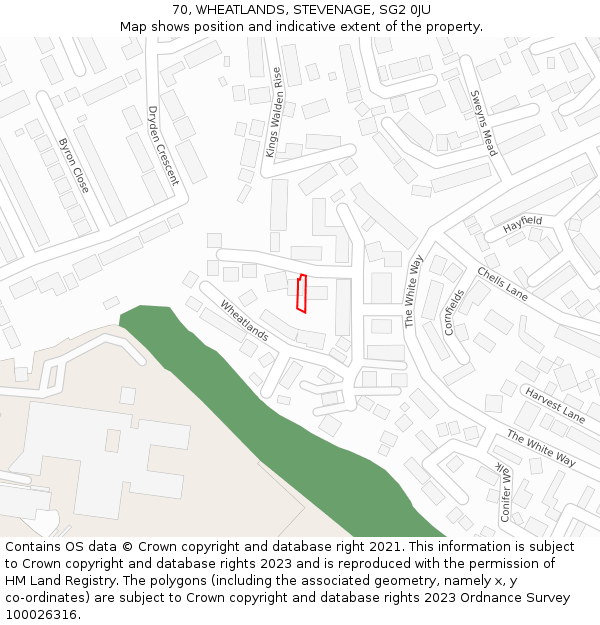 70, WHEATLANDS, STEVENAGE, SG2 0JU: Location map and indicative extent of plot