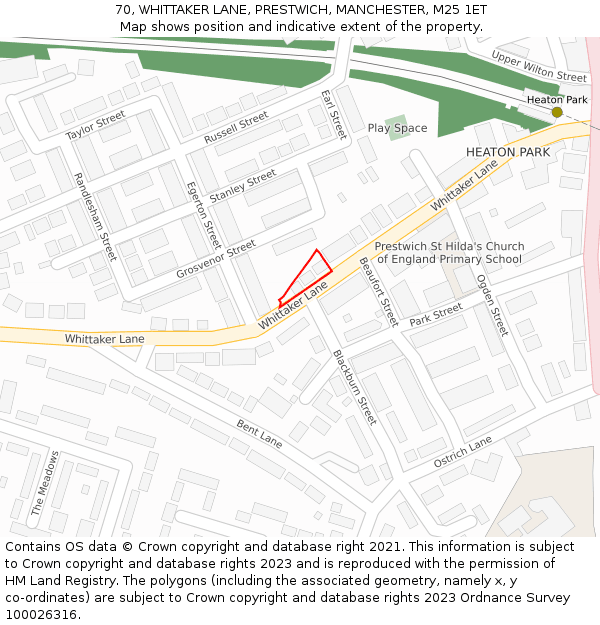70, WHITTAKER LANE, PRESTWICH, MANCHESTER, M25 1ET: Location map and indicative extent of plot