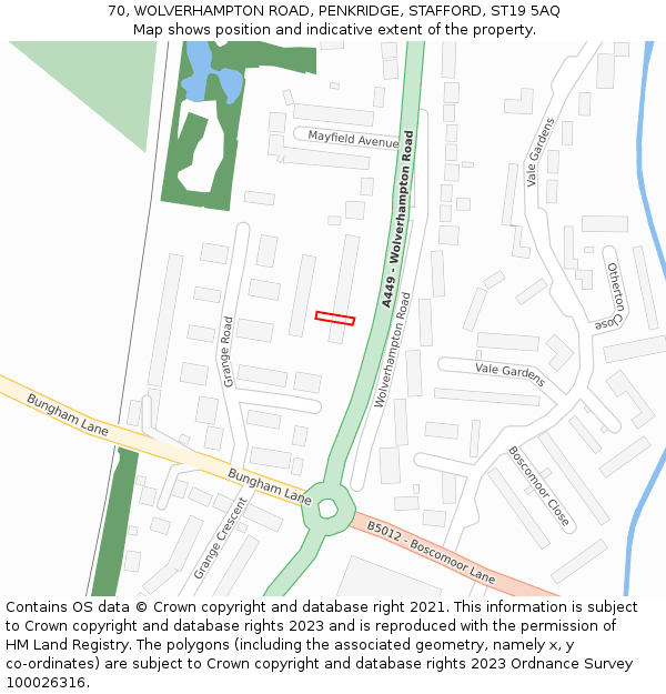 70, WOLVERHAMPTON ROAD, PENKRIDGE, STAFFORD, ST19 5AQ: Location map and indicative extent of plot