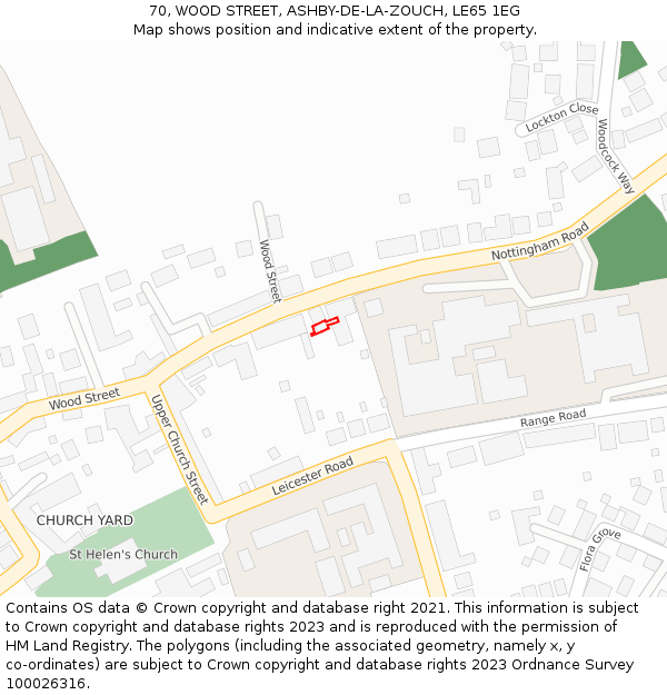 70, WOOD STREET, ASHBY-DE-LA-ZOUCH, LE65 1EG: Location map and indicative extent of plot
