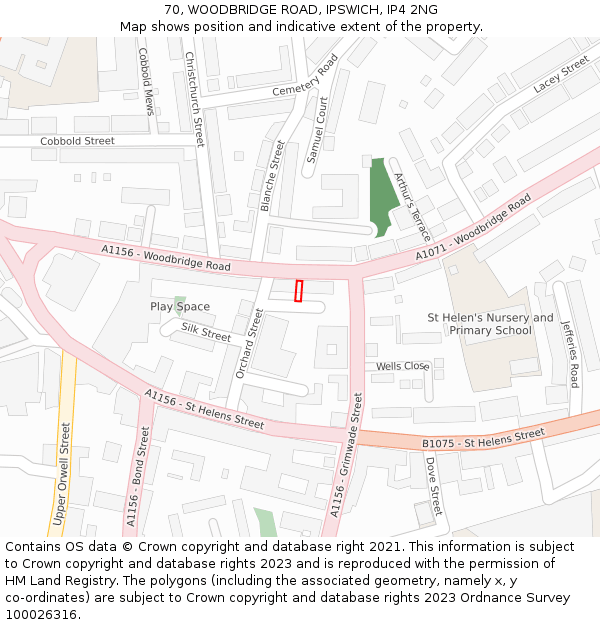 70, WOODBRIDGE ROAD, IPSWICH, IP4 2NG: Location map and indicative extent of plot