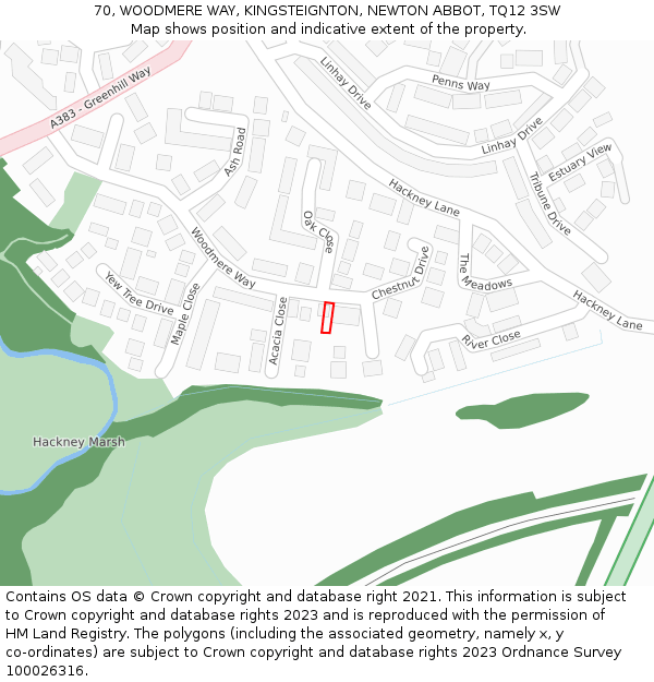 70, WOODMERE WAY, KINGSTEIGNTON, NEWTON ABBOT, TQ12 3SW: Location map and indicative extent of plot